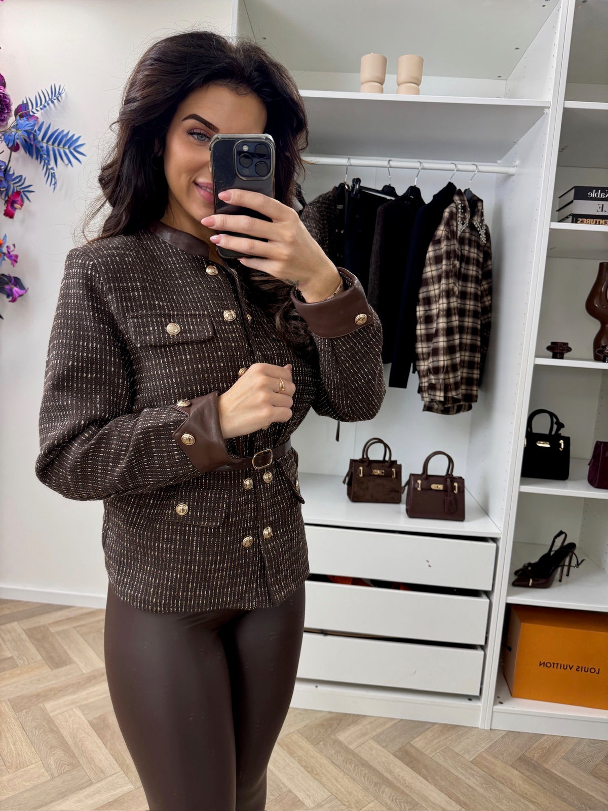 Blazer Luxury Tweed With Belt Choco 7071