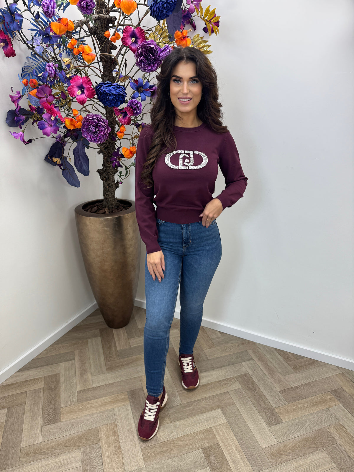 Sweater Round Logo Aubergine Monogram Stone Liu Jo 2002