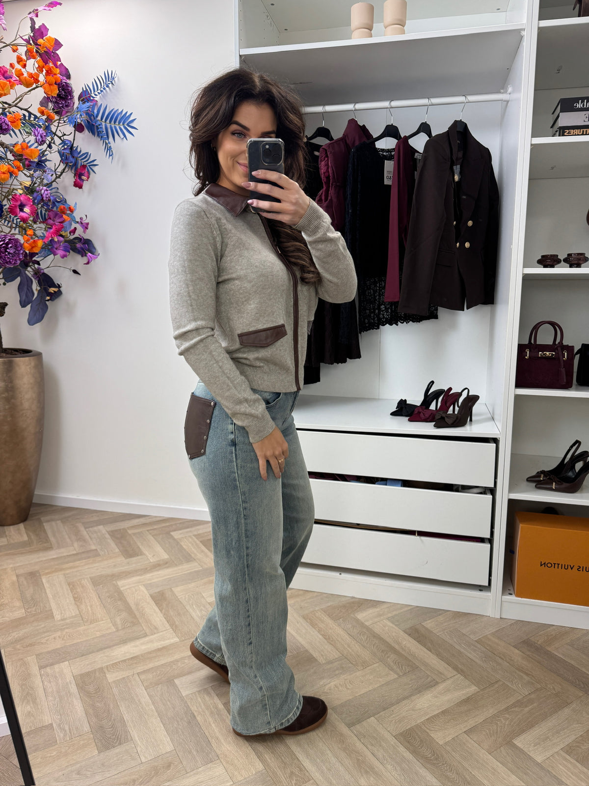 Top Leather Detail taupe C16911