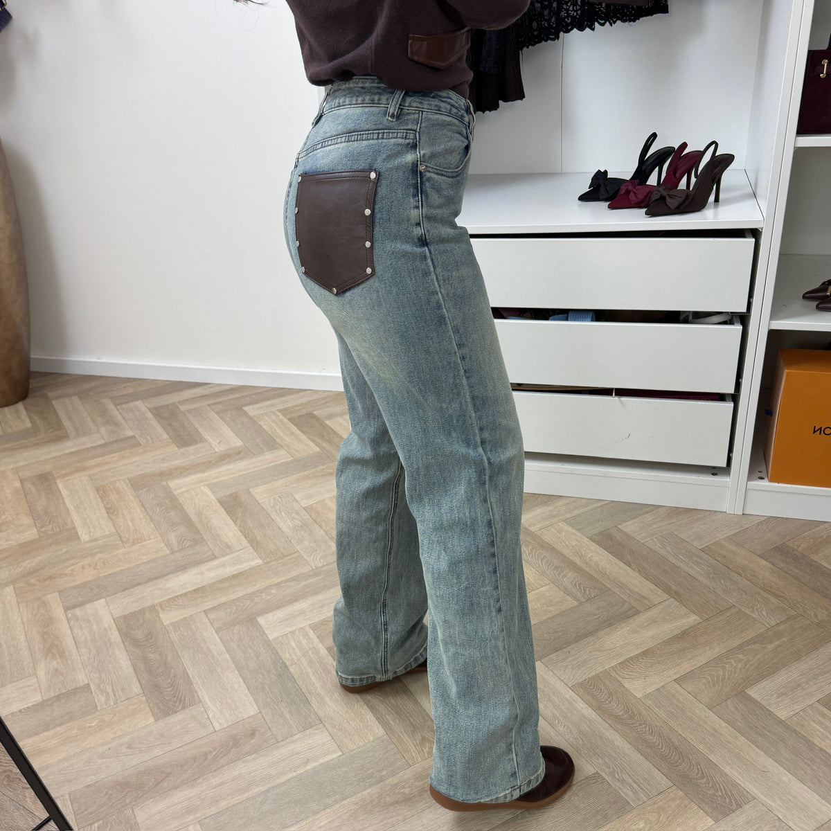 Jeans Leather Pockets V5133