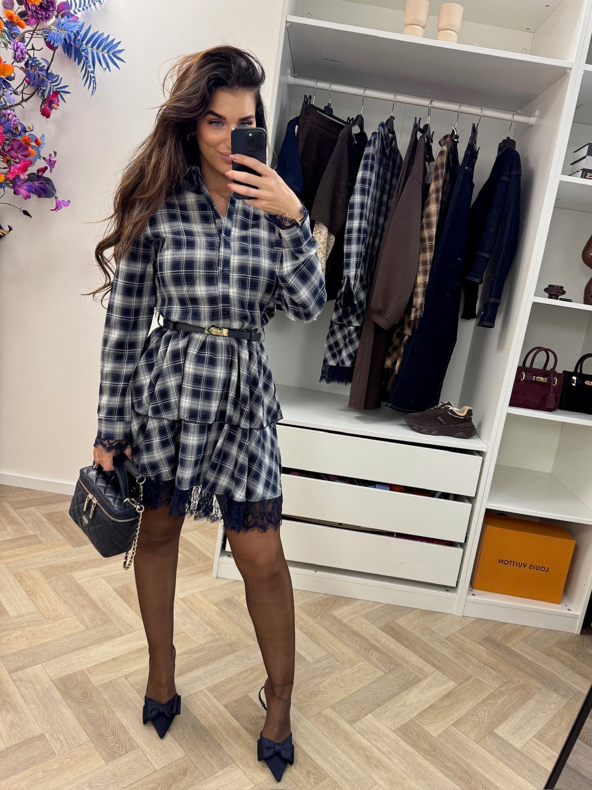 Dress Ruit Print Ruffle Navy 51228