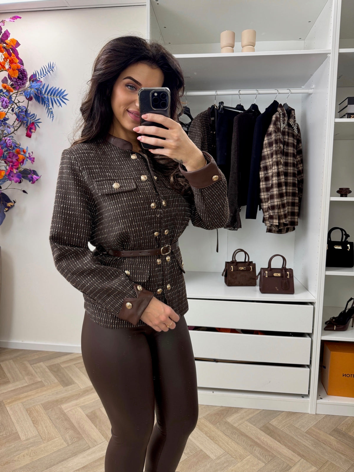 Blazer Luxury Tweed With Belt Choco 7071