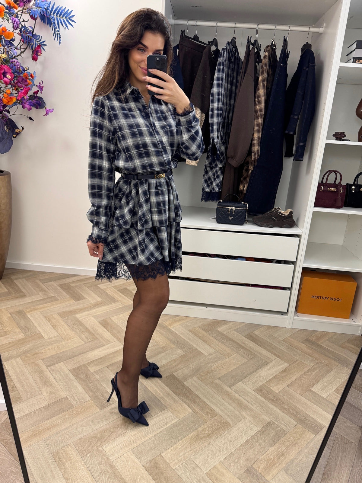 Dress Ruit Print Ruffle Navy 51228