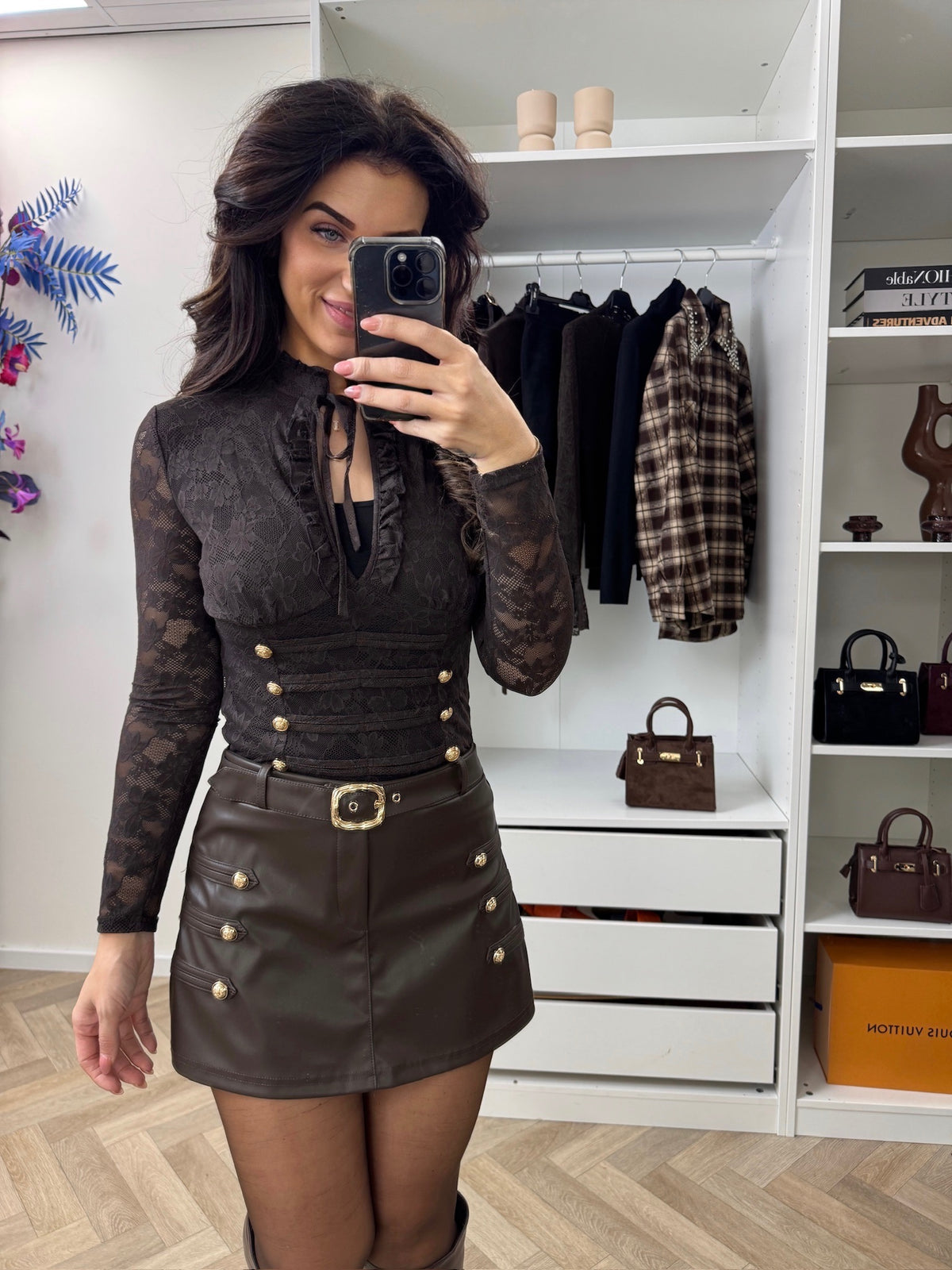Top Lace Button Choco 26720