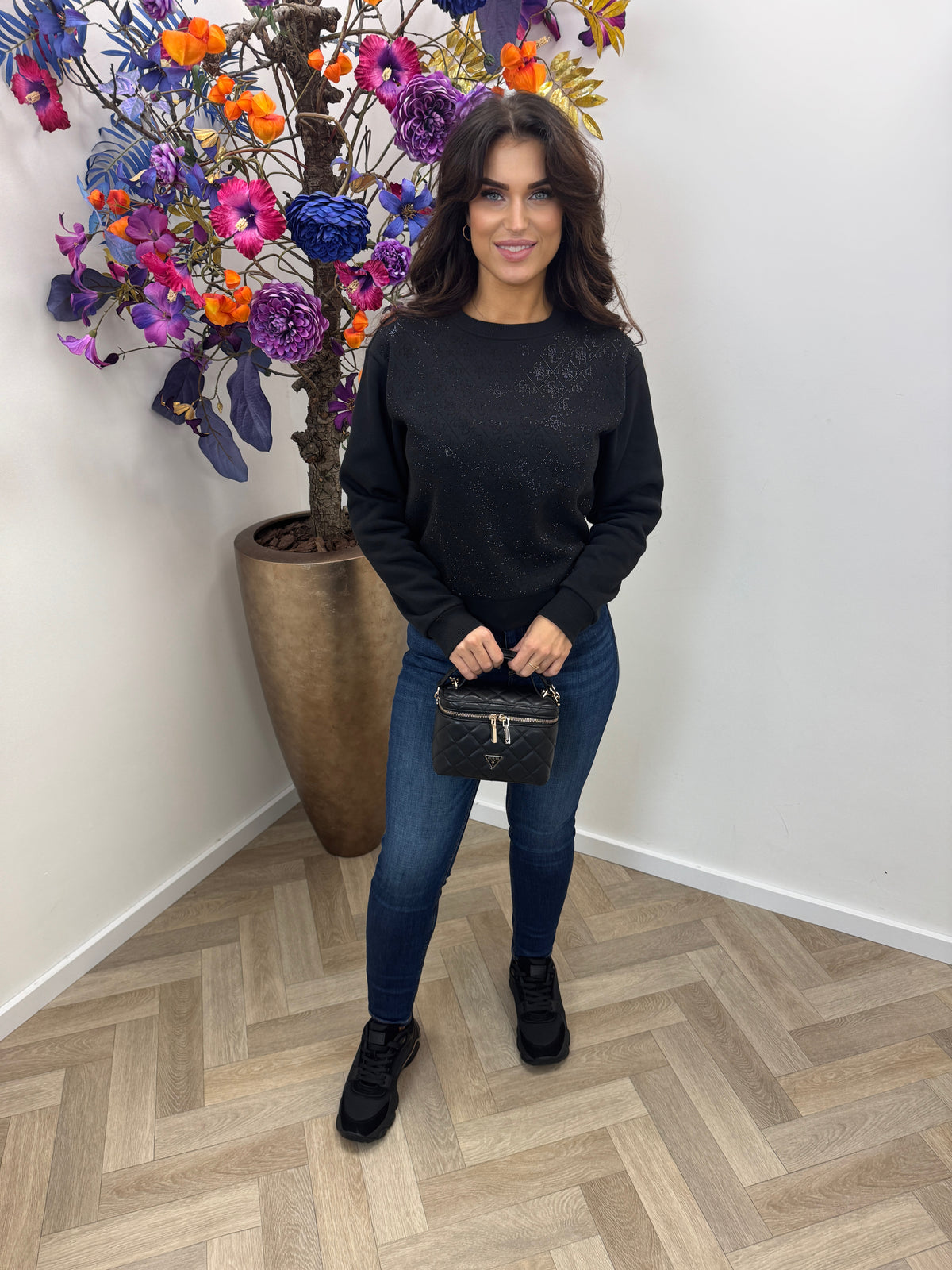 Sweater Allover Crystals Black Guess 1456