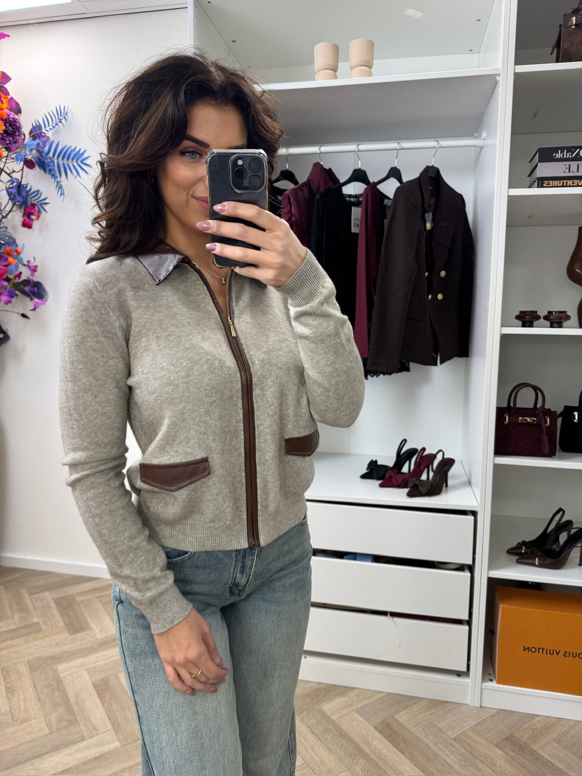 Top Leather Detail taupe C16911