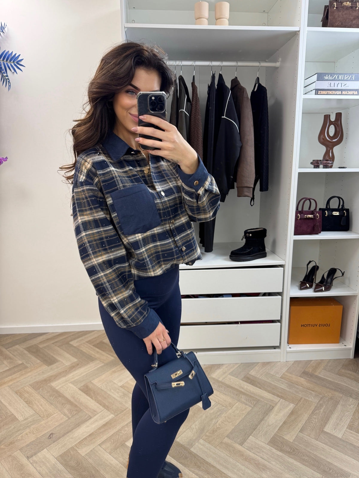 Blouse Diamonds Ruit Navy 15038