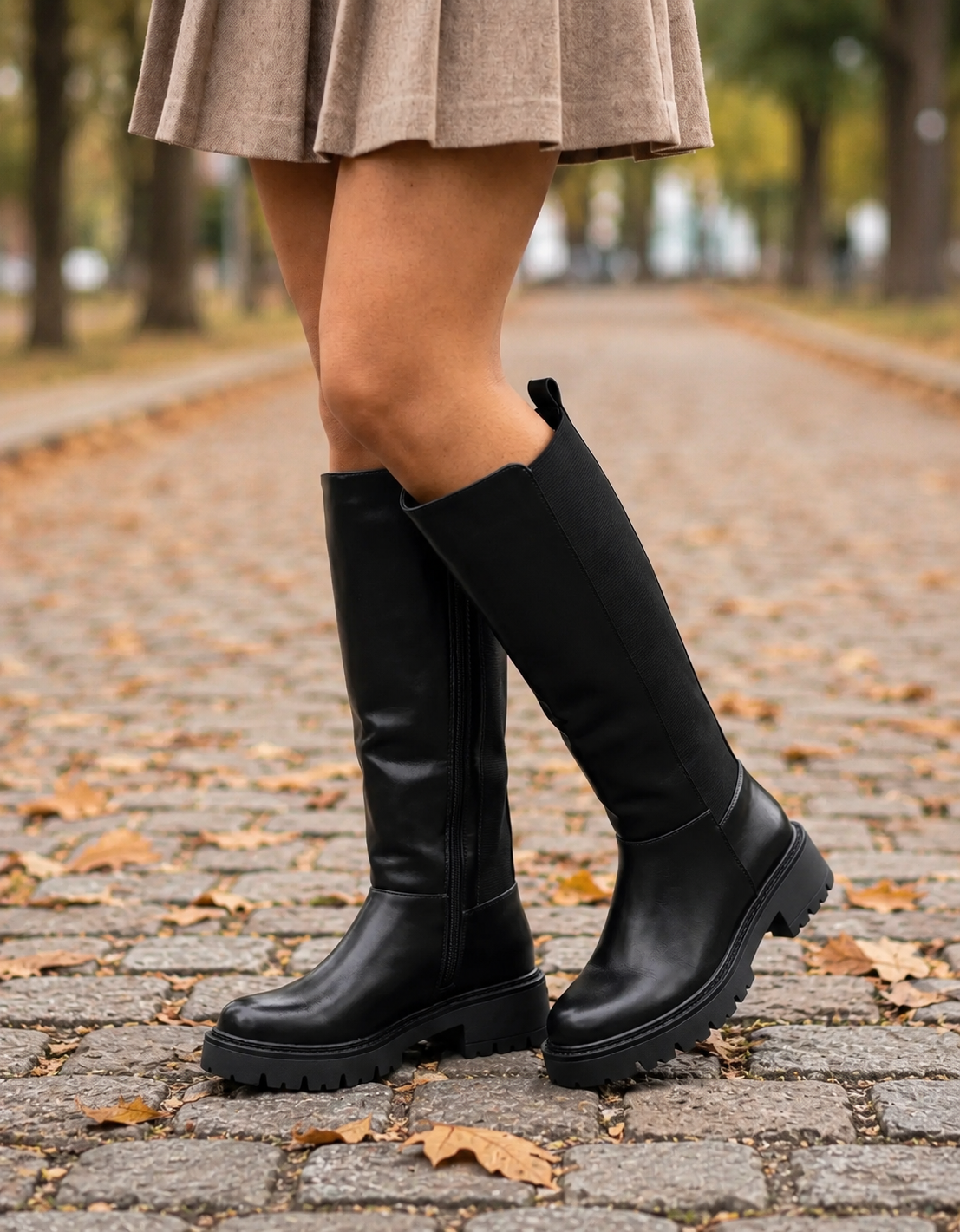Long Boots Elastic Leder YT039 Black