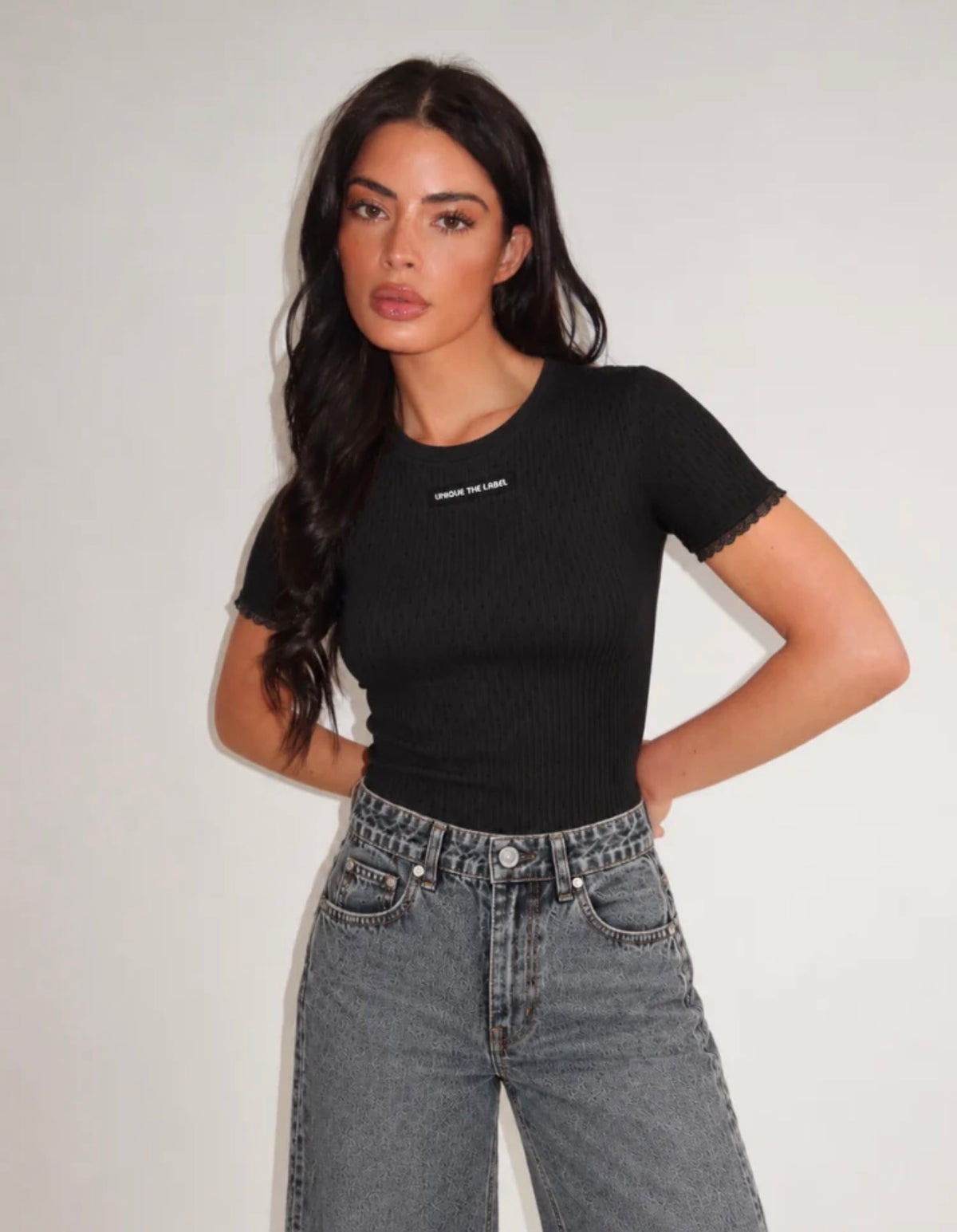 Vela Pointelle Top Black