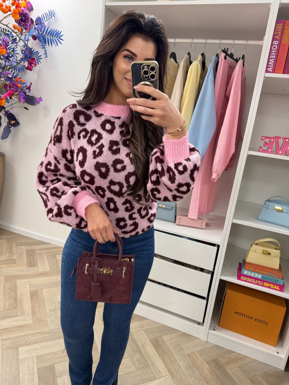 Trui all leopard Light Pink