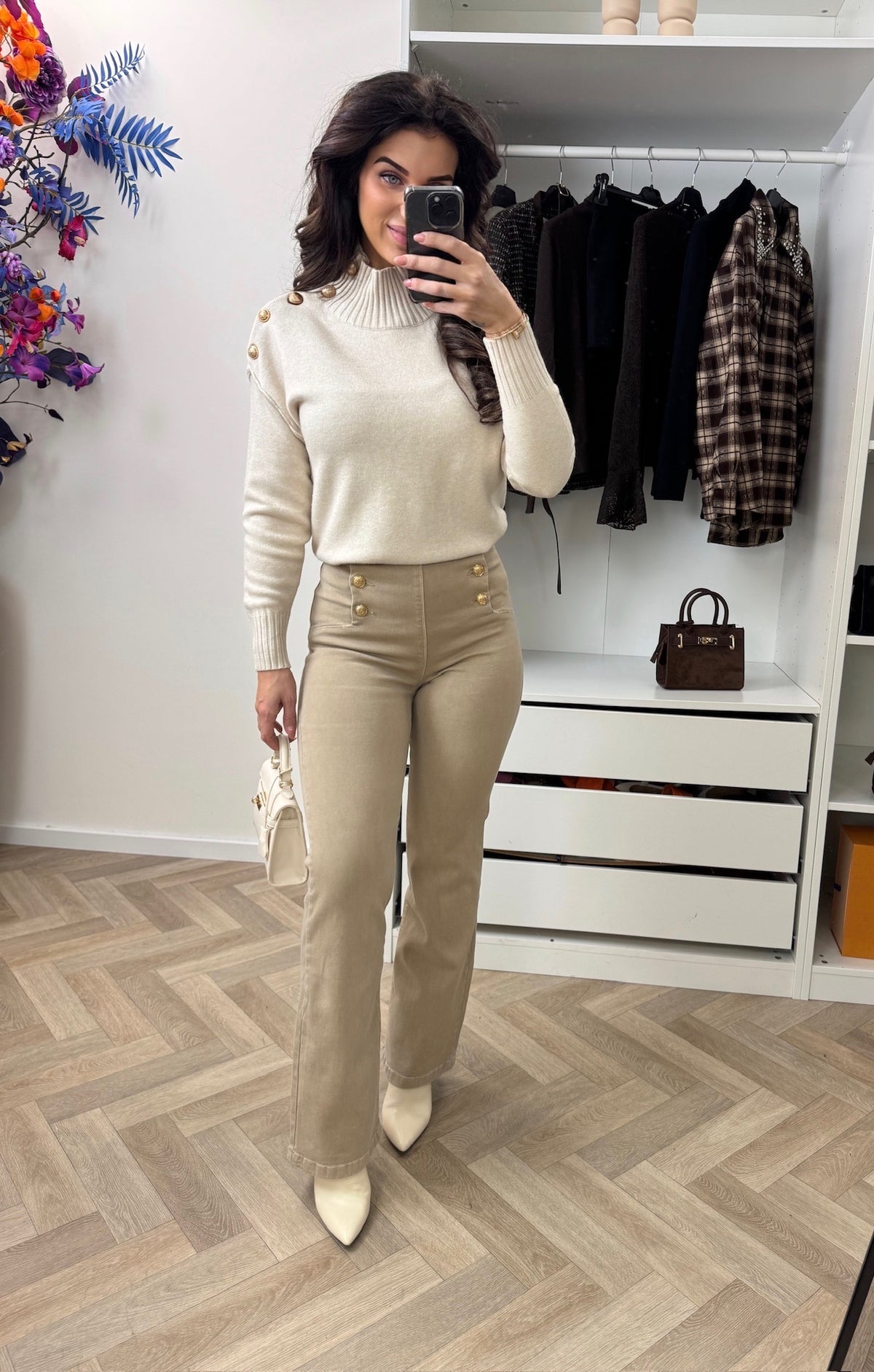 Trui Gold Button Beige 58016