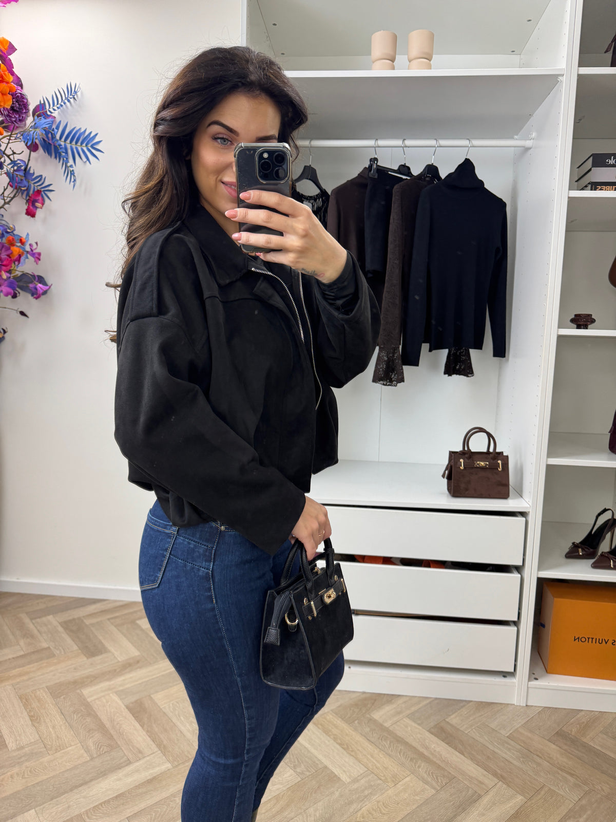 Suede Look Bomber Jacket Black
