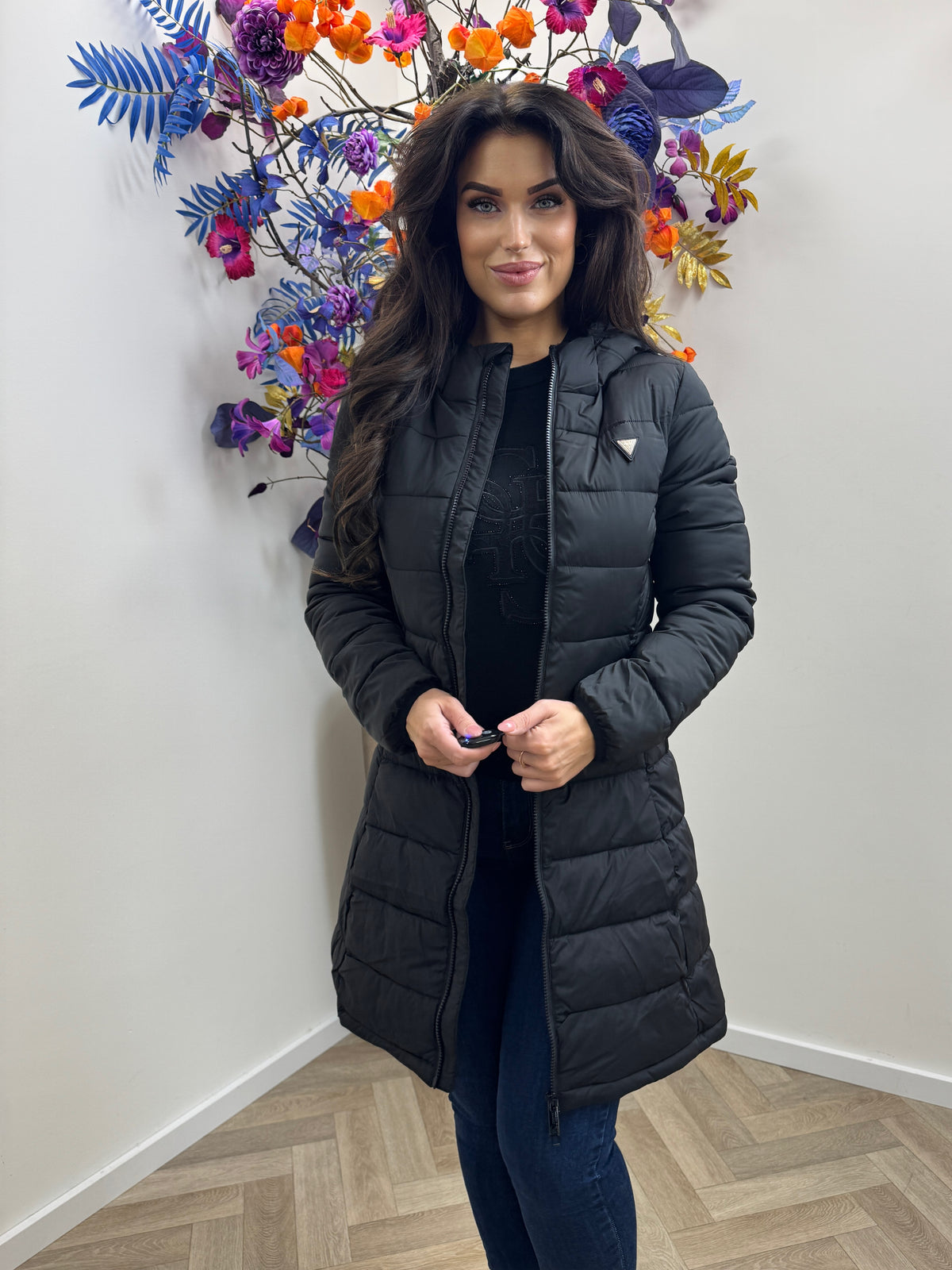 New Aleta Long Puffer Jacket Black Guess 1485