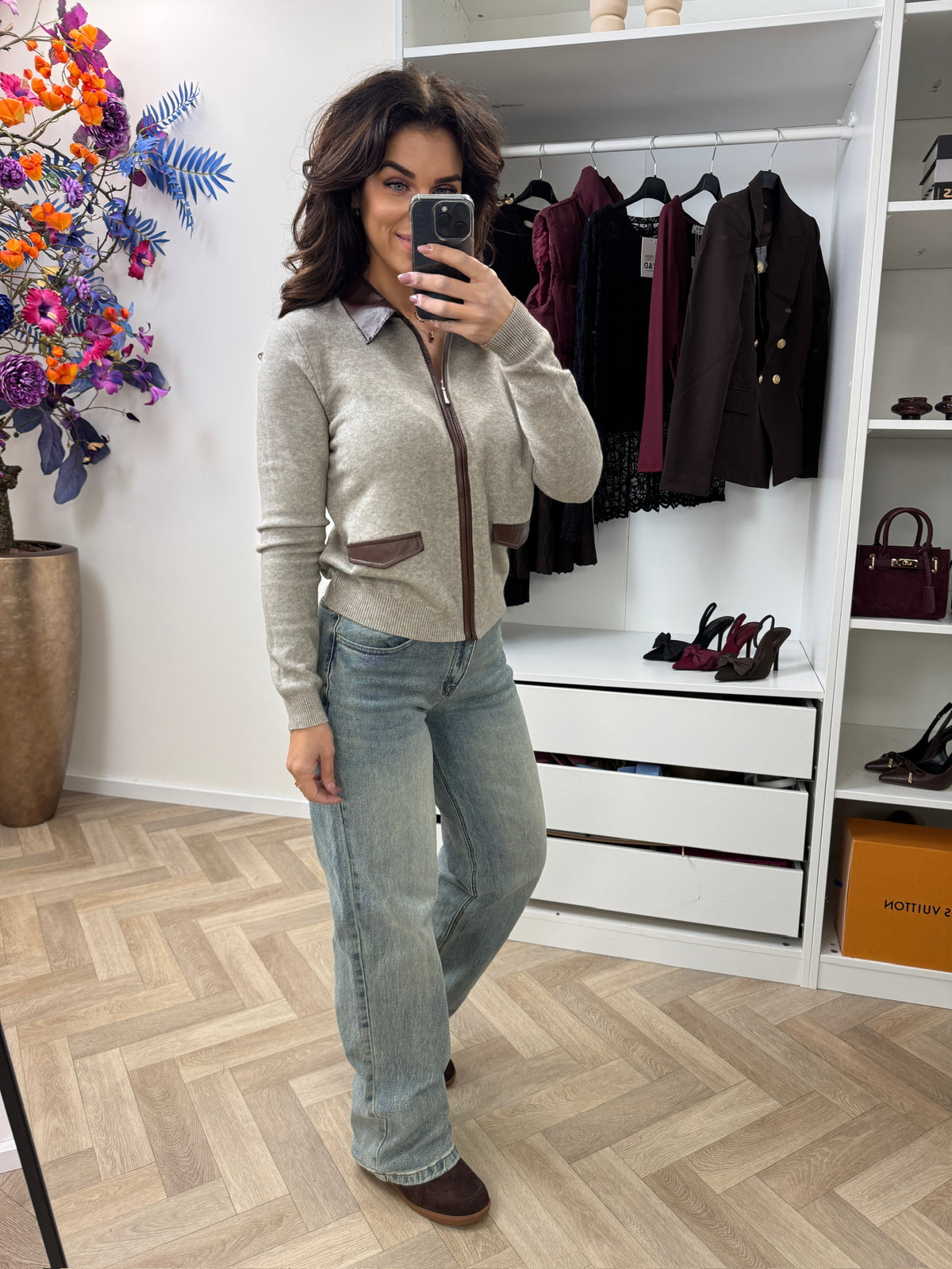 Top Leather Detail taupe C16911