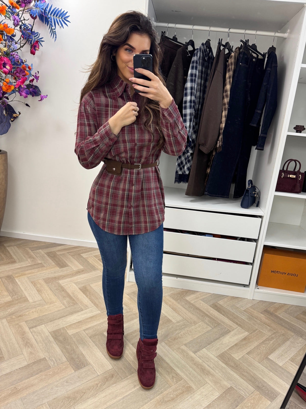 Ruit Blouse With Belt New Bordeaux H70777