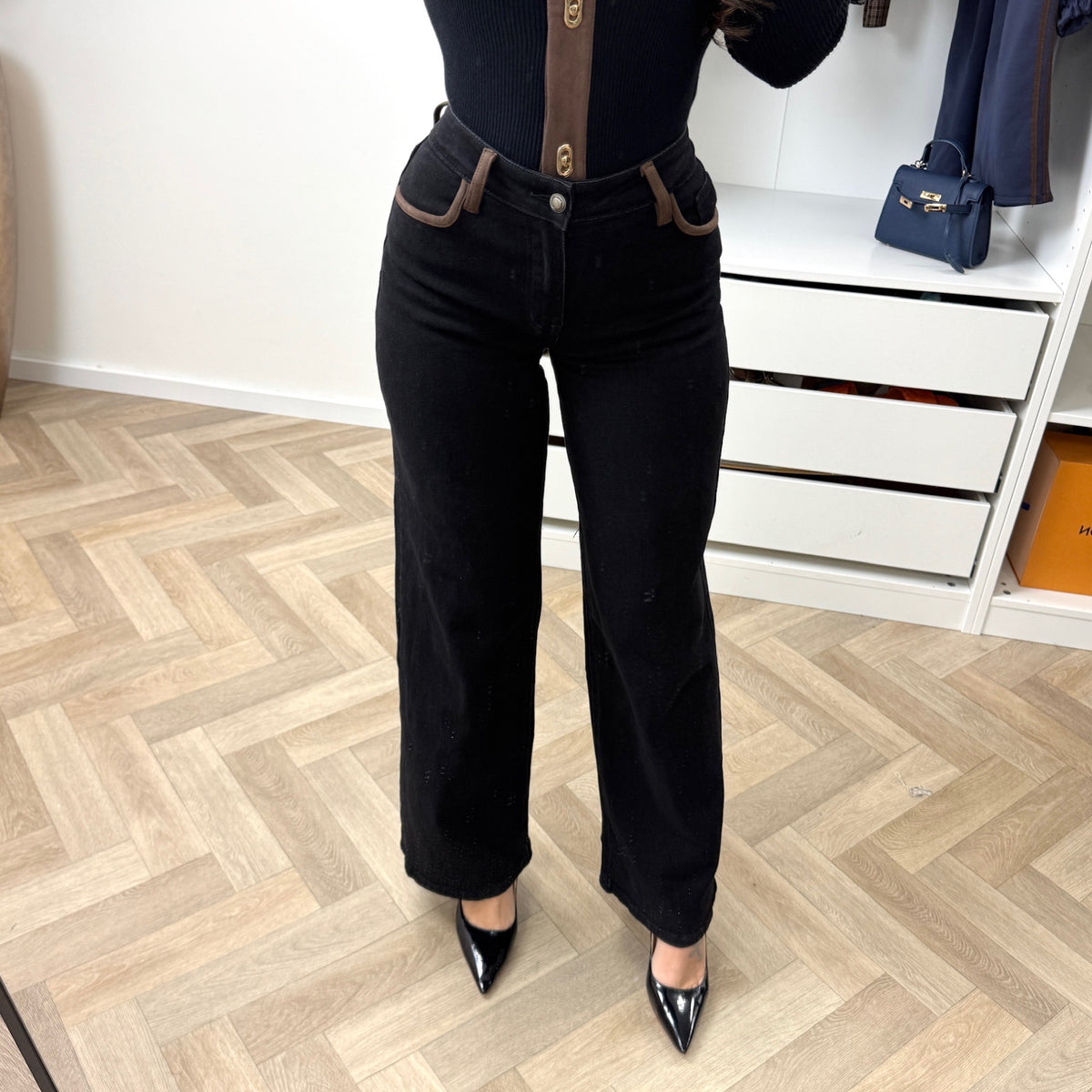 Straight Jeans Suede Pocket Black MG-1411