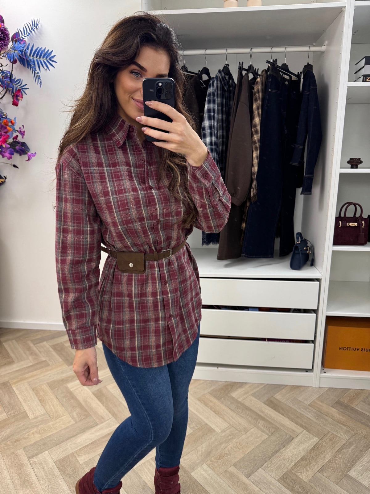 Ruit Blouse With Belt New Bordeaux H70777