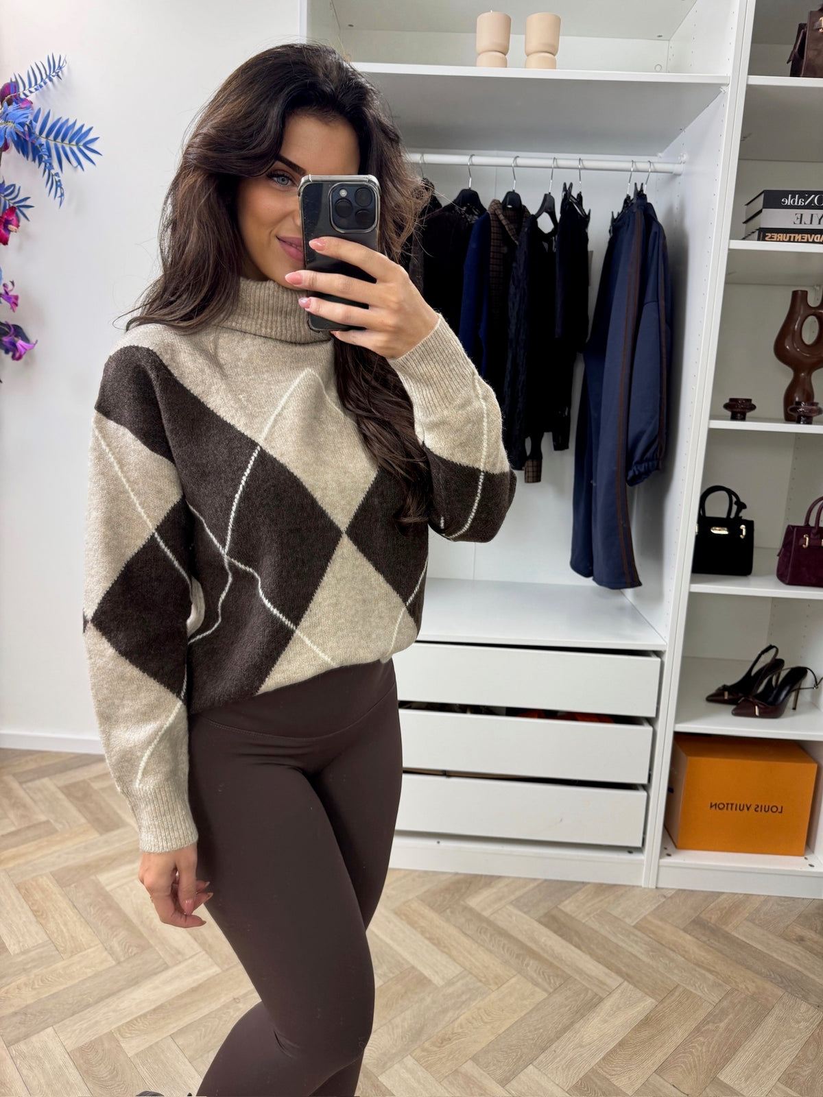 Trui Ruit Beige 52268