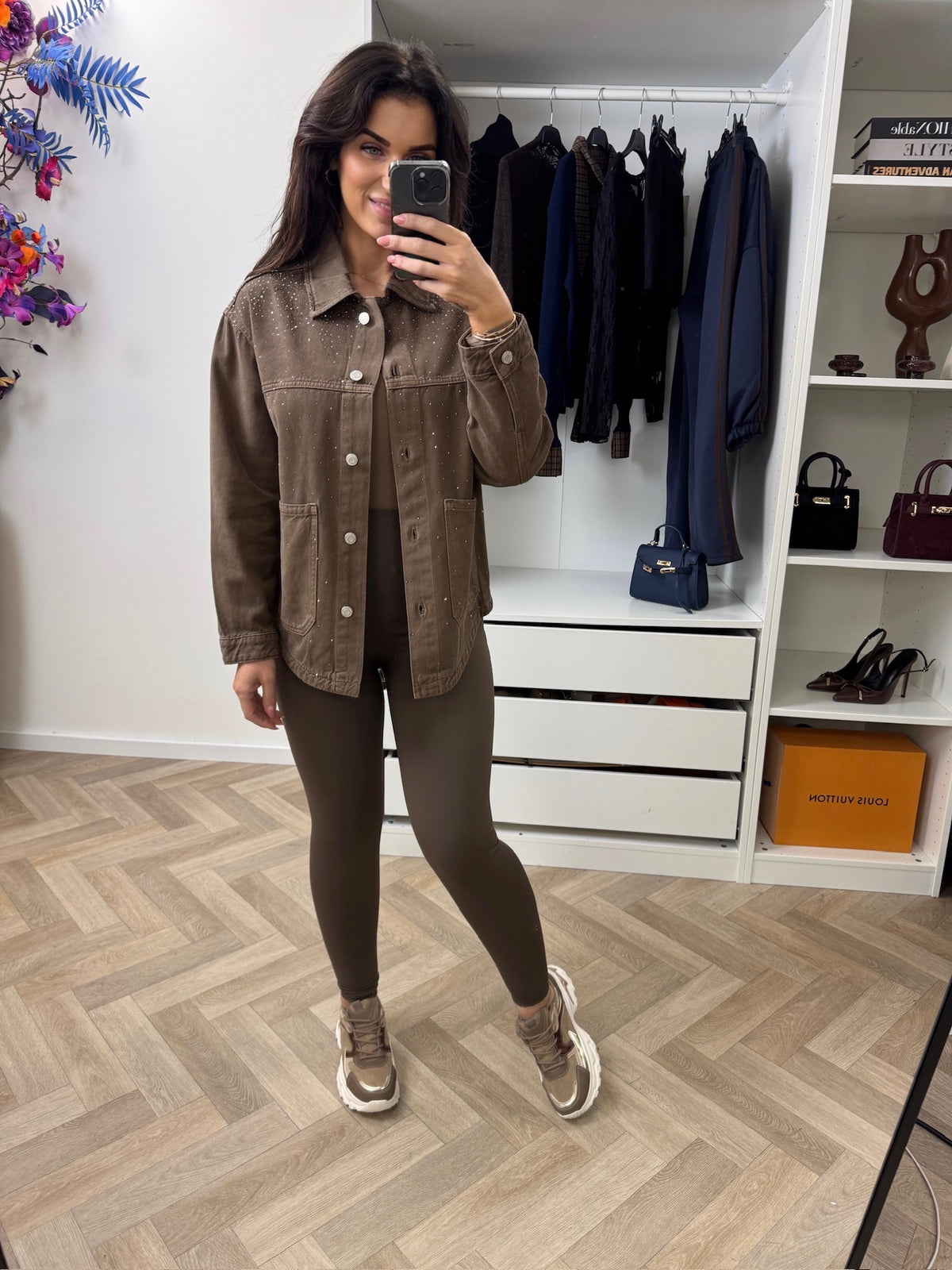 Denim Jacket Taupe Diamonds S715-40