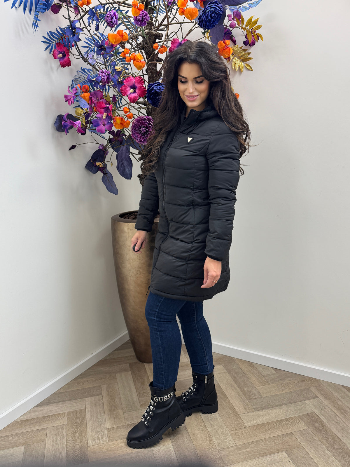 New Aleta Long Puffer Jacket Black Guess 1485