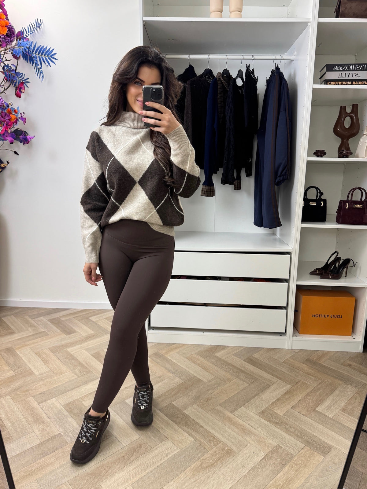 Trui Ruit Beige 52268