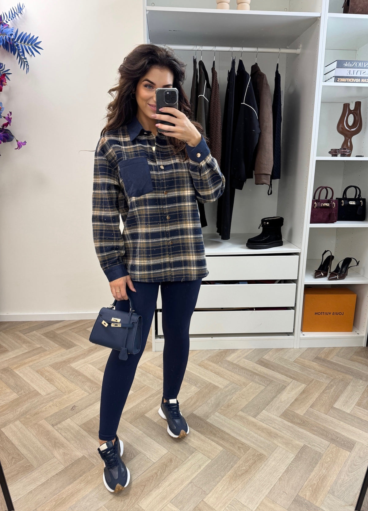 Blouse Diamonds Ruit Navy 15038