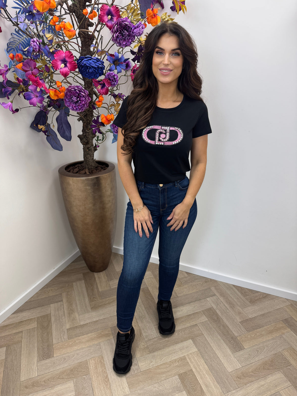 T-shirt Round Logo Nero Monogram Stone Liu Jo 2000