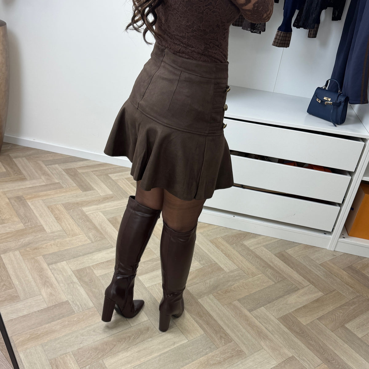 Skort Suede Button Choco 833
