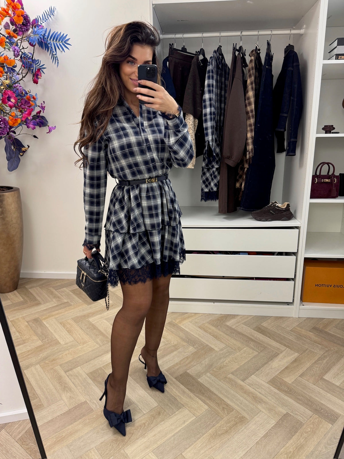 Dress Ruit Print Ruffle Navy 51228