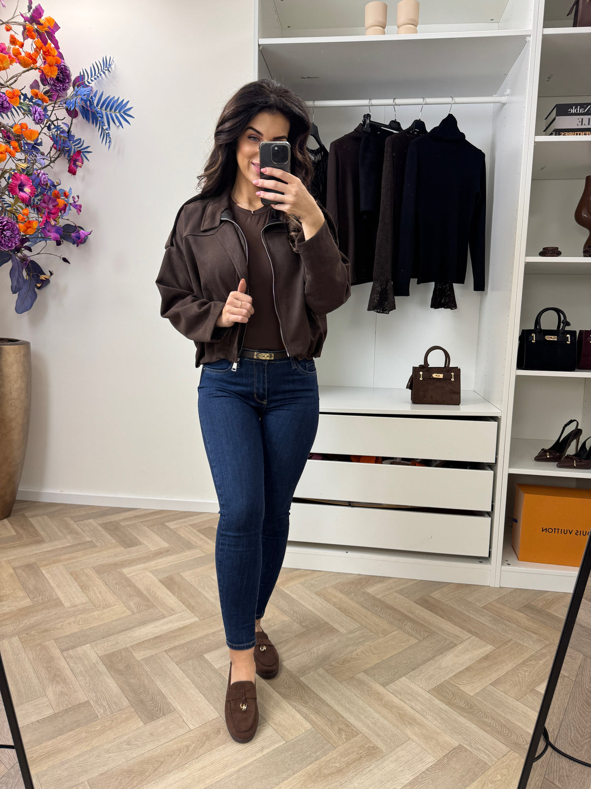 Suede Look Bomber Jacket Choco