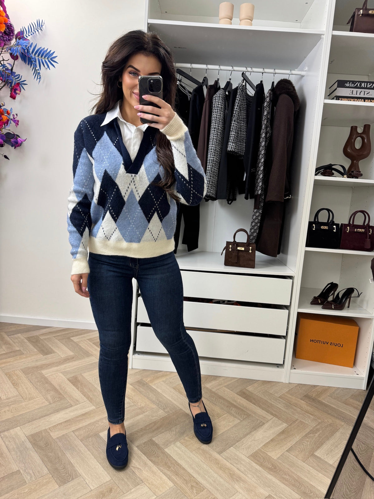 Trui Kraagje Ruit Blue 52255