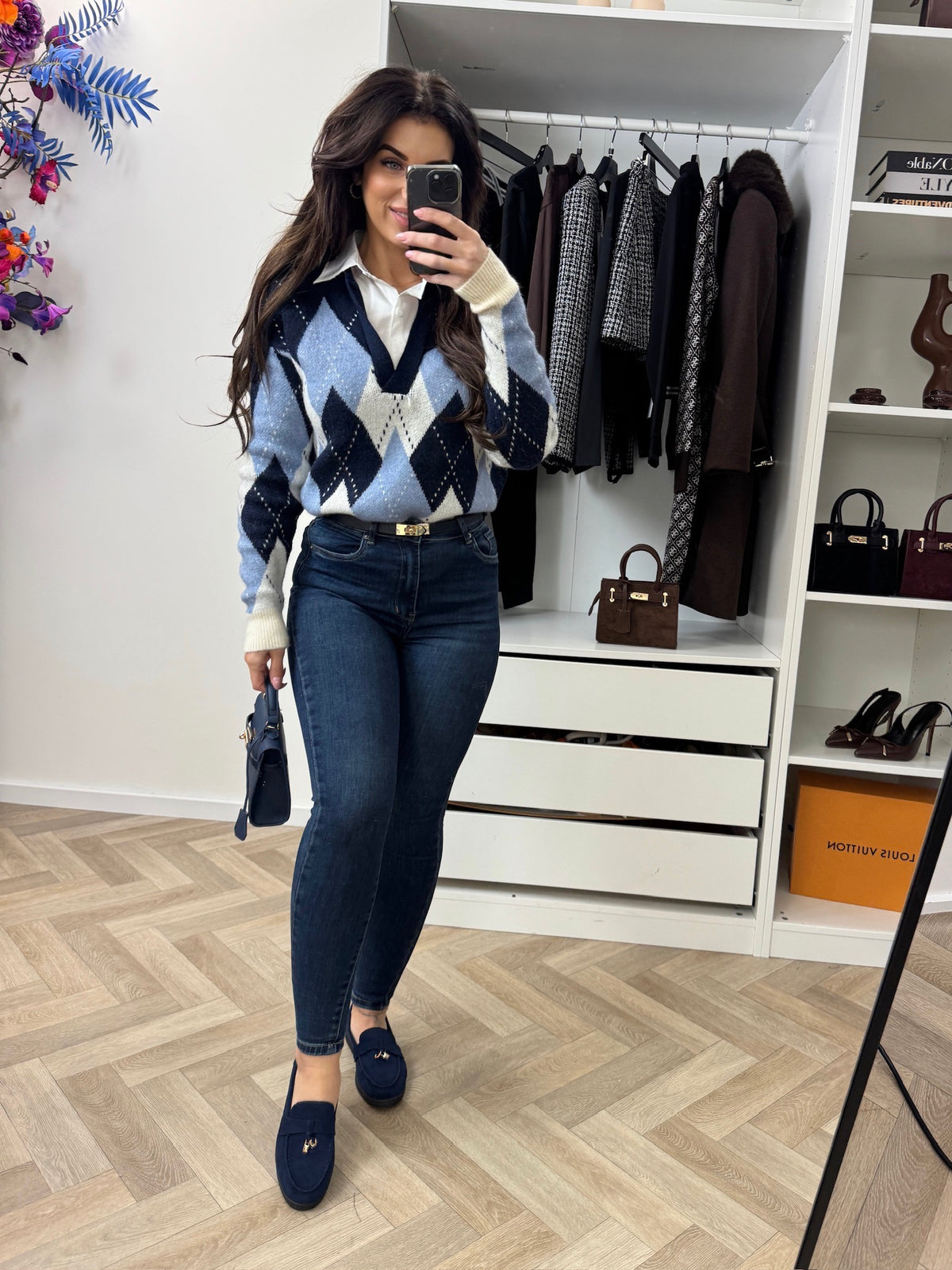 Trui Kraagje Ruit Blue 52255