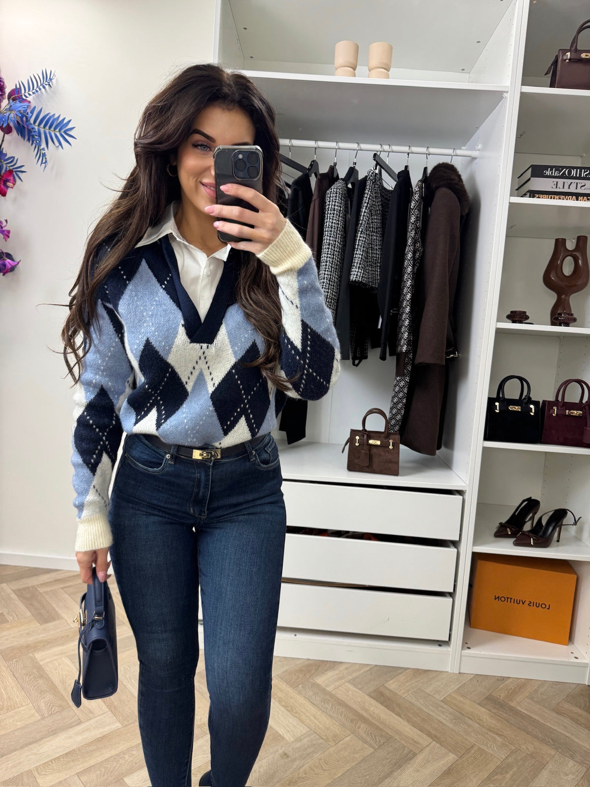 Trui Kraagje Ruit Blue 52255