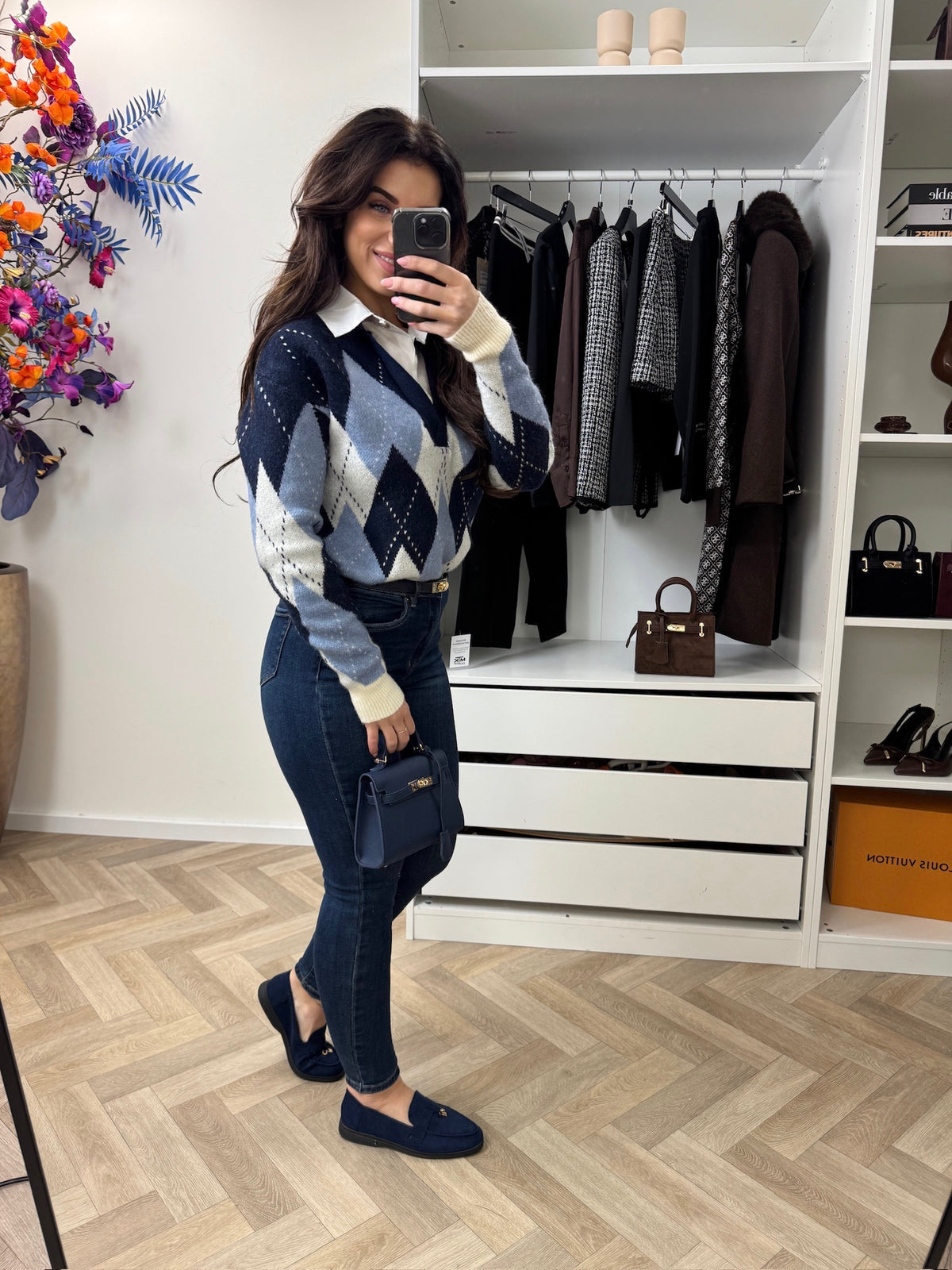 Trui Kraagje Ruit Blue 52255