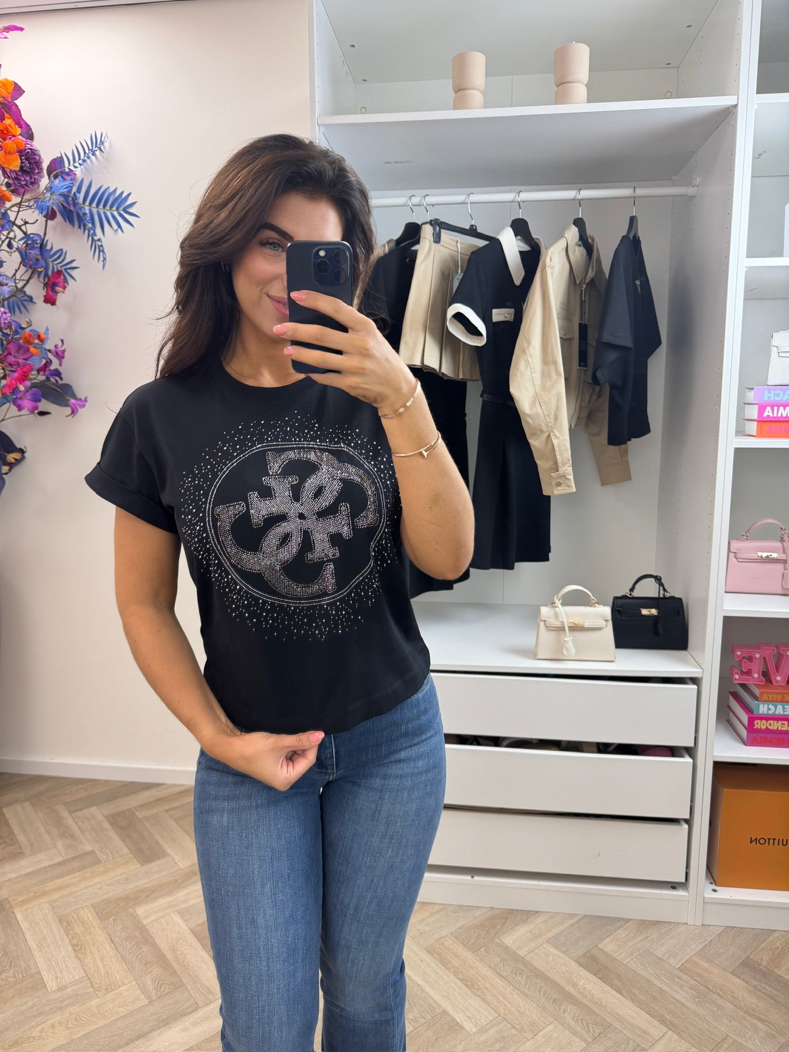 T-shirt 4G Round Black Guess 1306