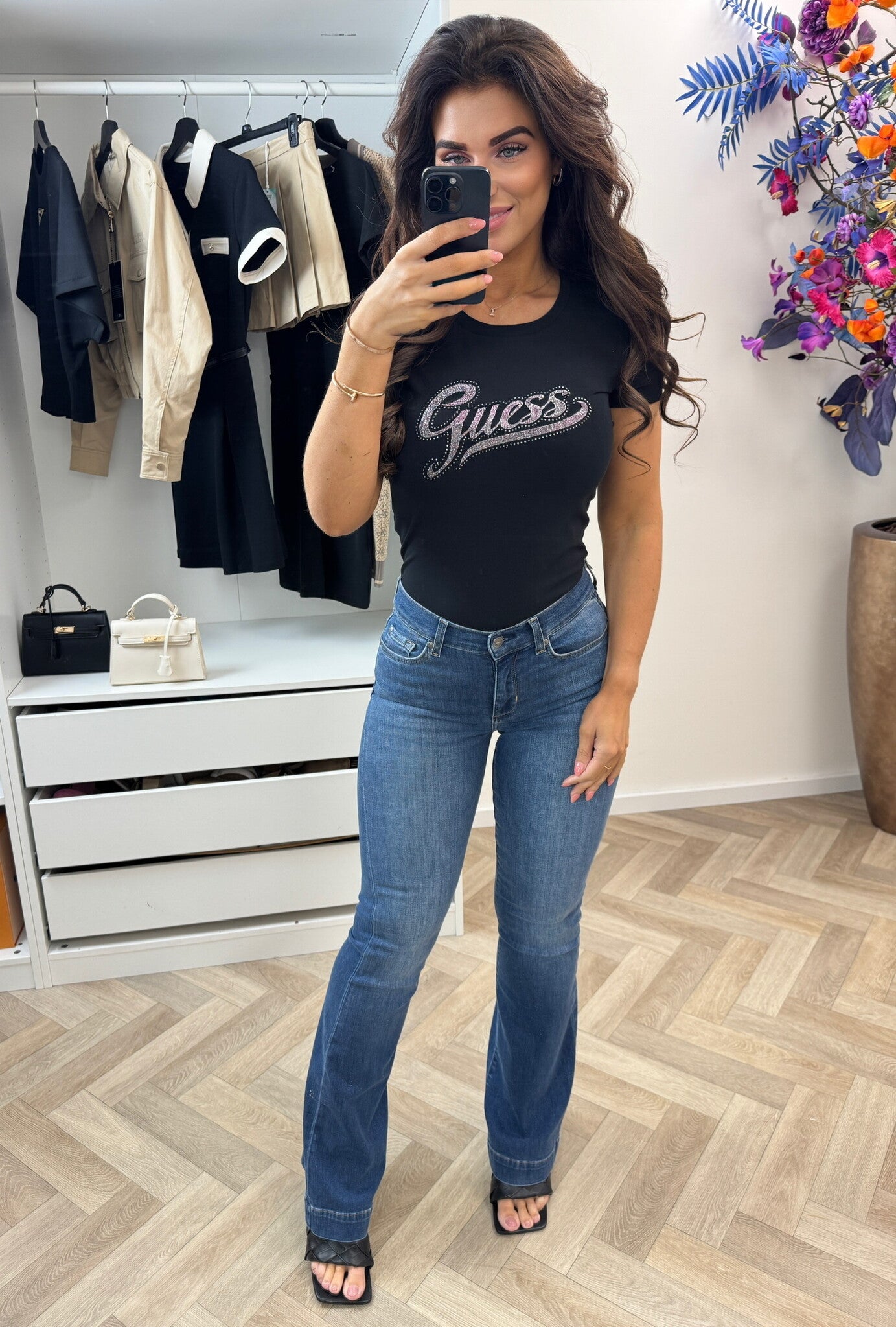 T-shirt Glitter Logo Black Guess 1340