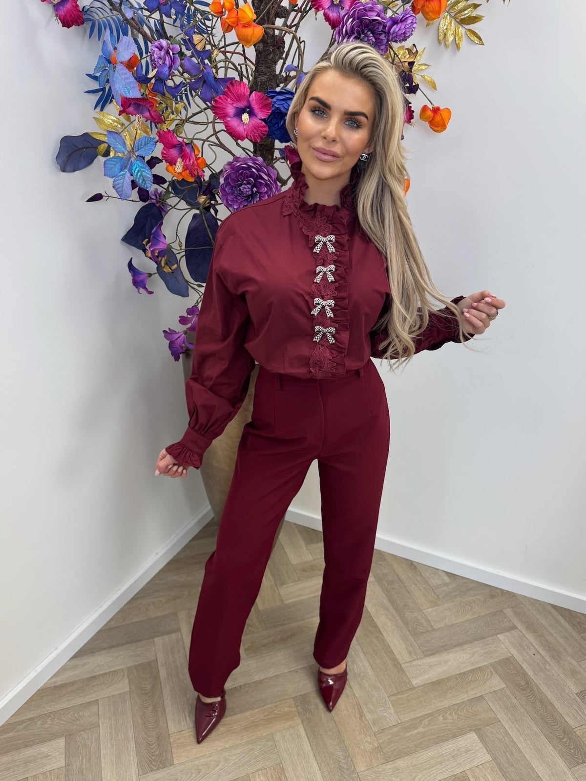 Blouse Diamonds Strikjes Bordeaux TY26426