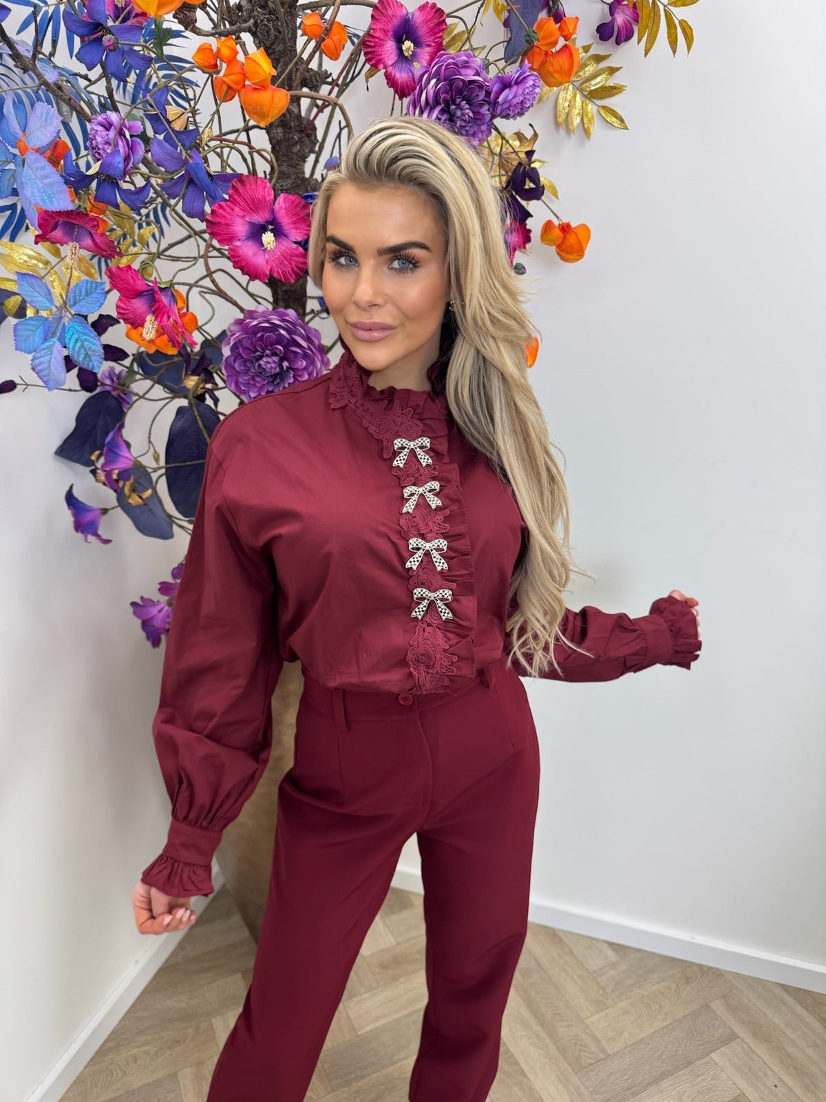 Blouse Diamonds Strikjes Bordeaux TY26426