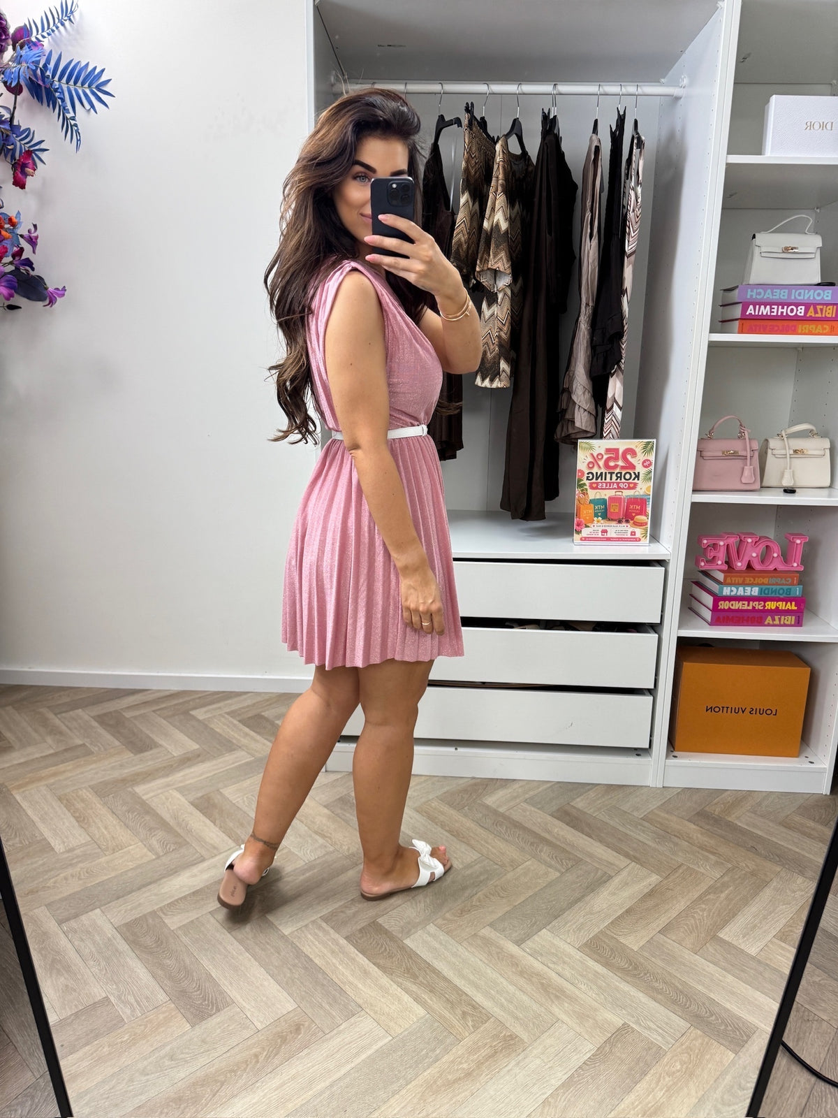 Dress Lurex Split Kort Pink