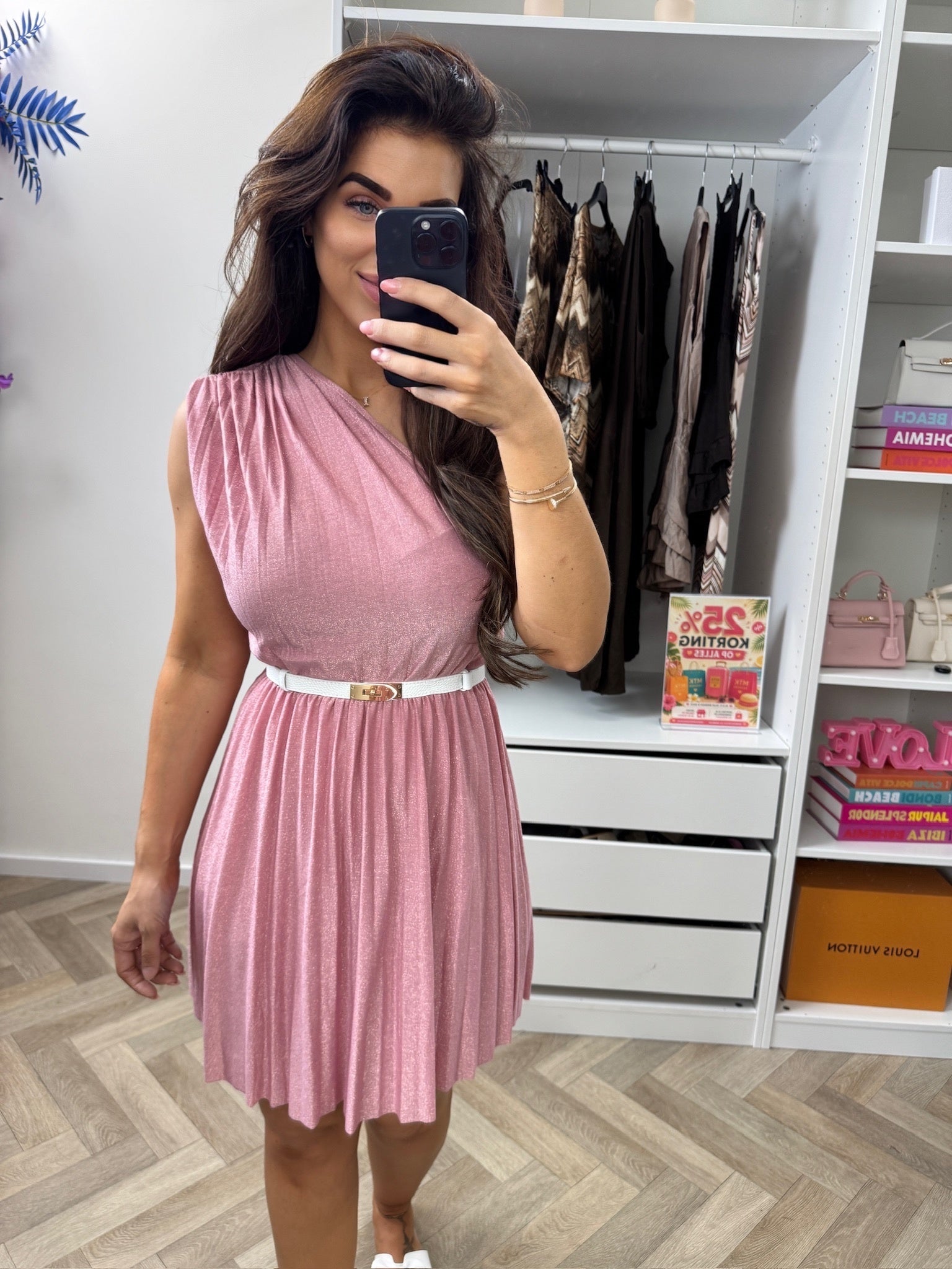Dress Lurex Split Kort Pink