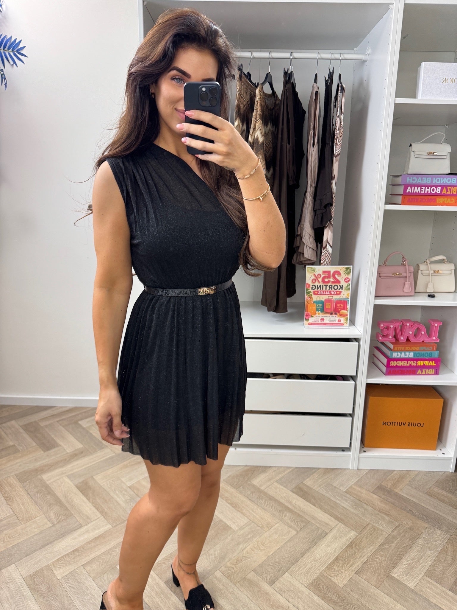Dress Lurex Split Kort Black
