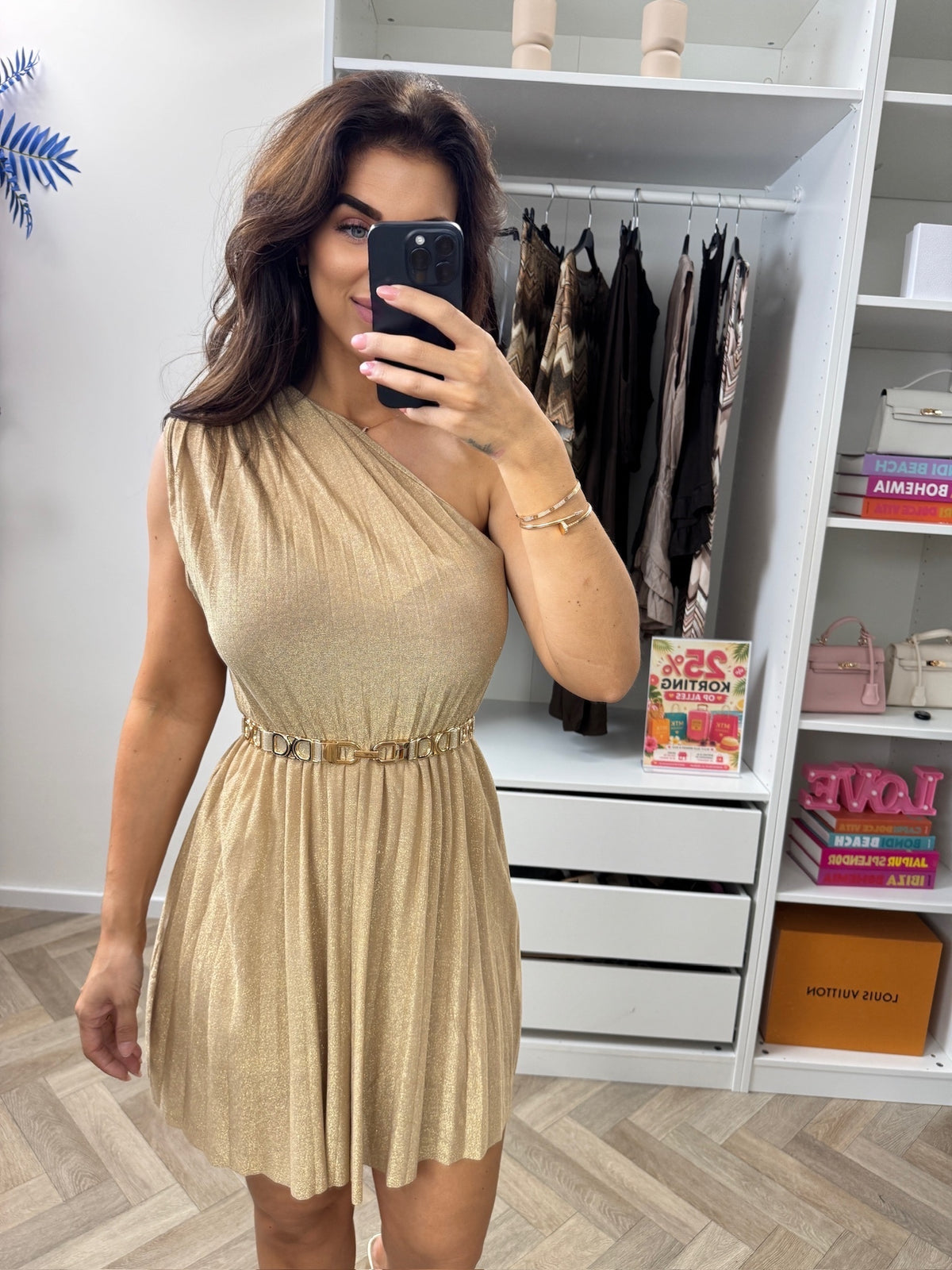 Dress Lurex Split Kort Beige