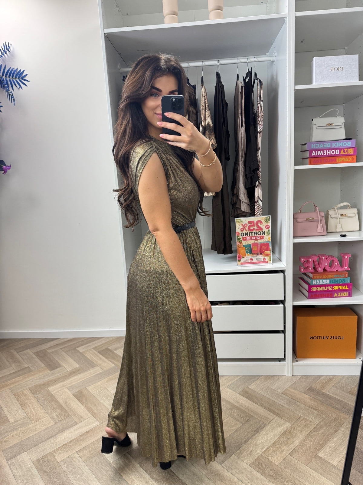 Long Jumpsuit Lurex Split Donker Gold