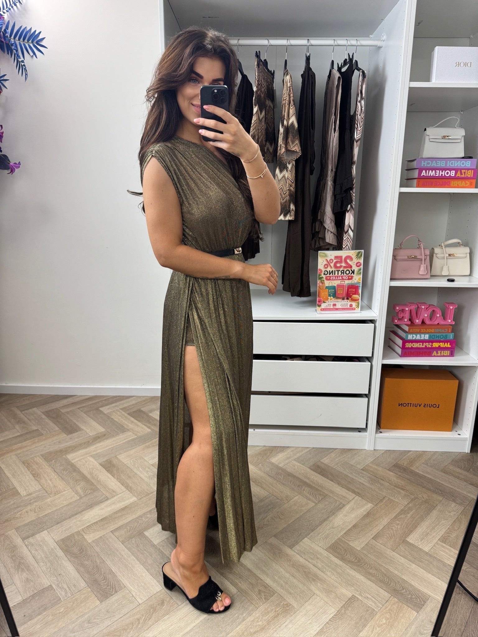 Long Jumpsuit Lurex Split Donker Gold
