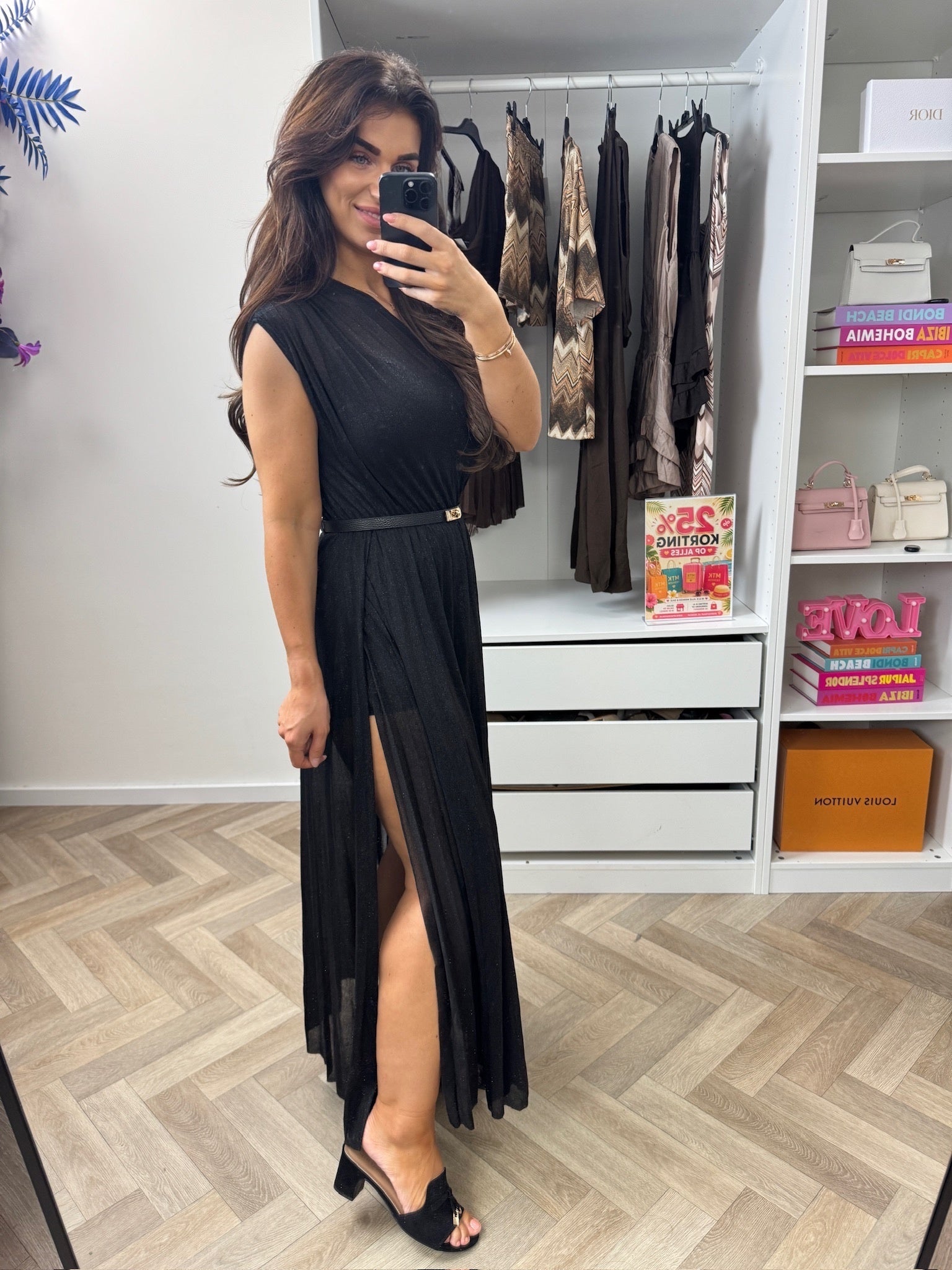 Long Jumpsuit Lurex Split Black