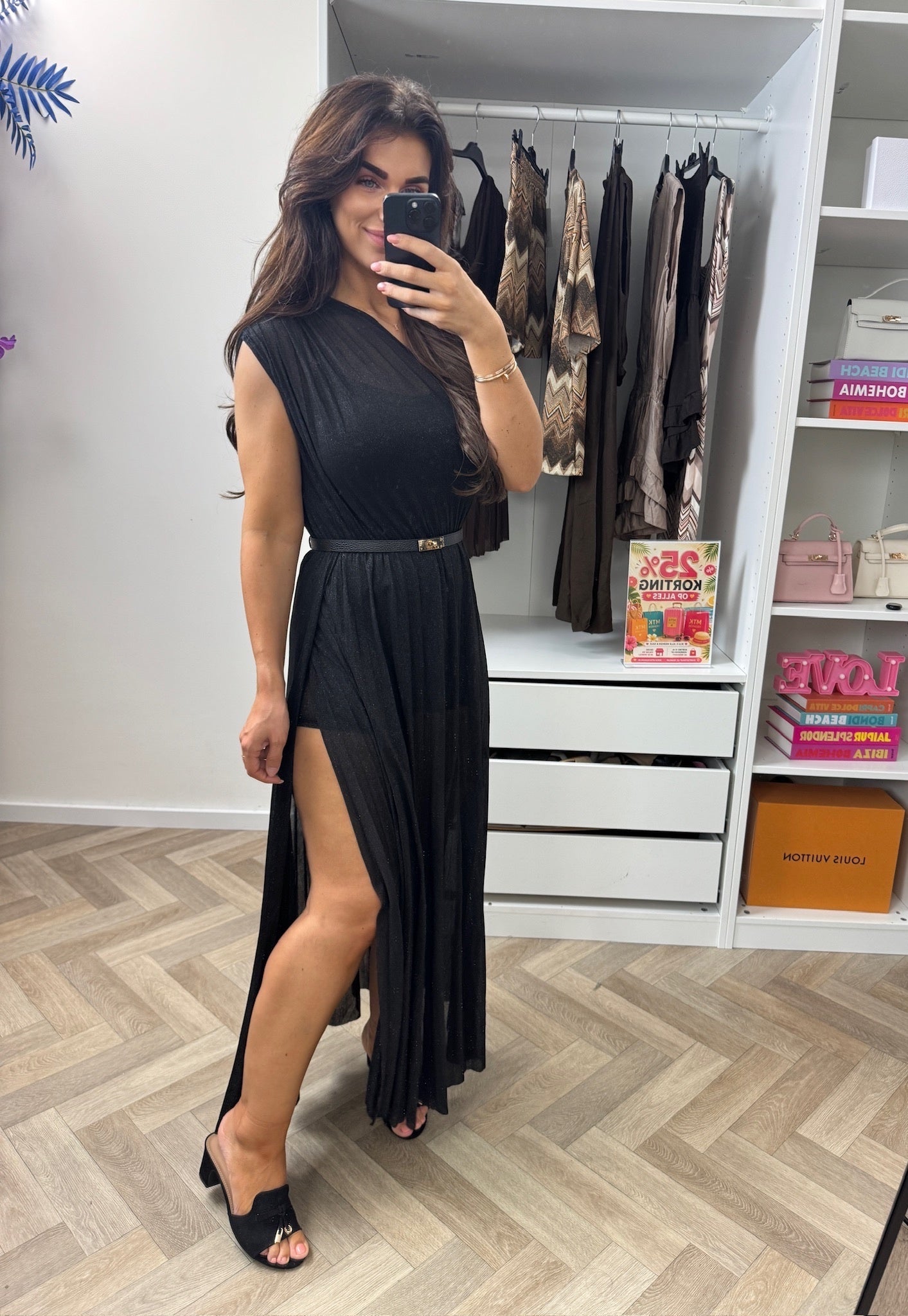 Long Jumpsuit Lurex Split Black