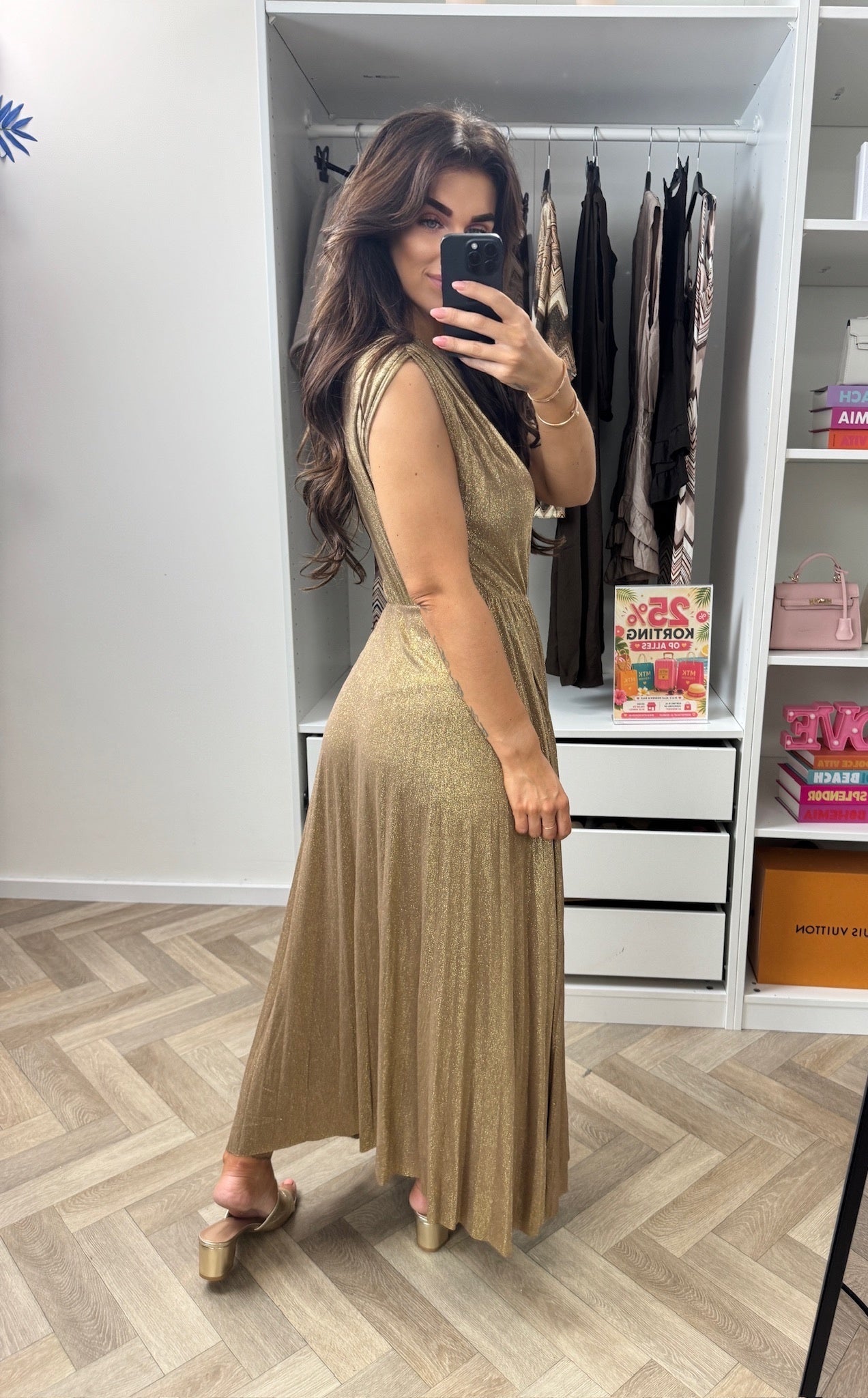 Long Jumpsuit Lurex Split Light Gold