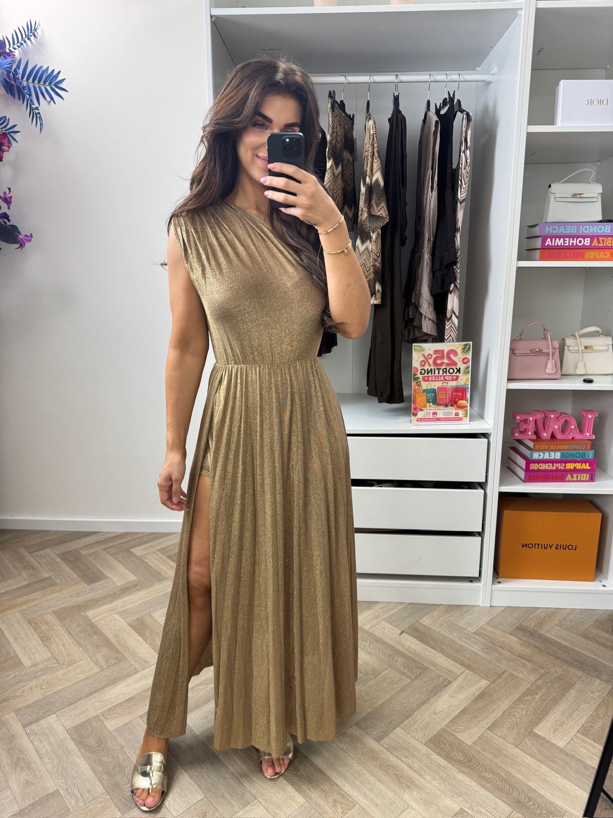 Long Jumpsuit Lurex Split Light Gold