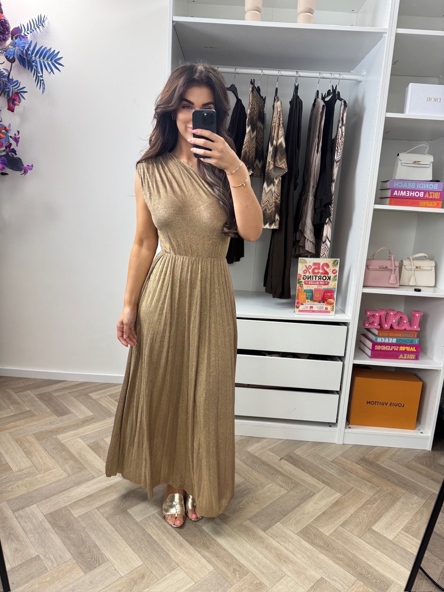 Long Jumpsuit Lurex Split Light Gold