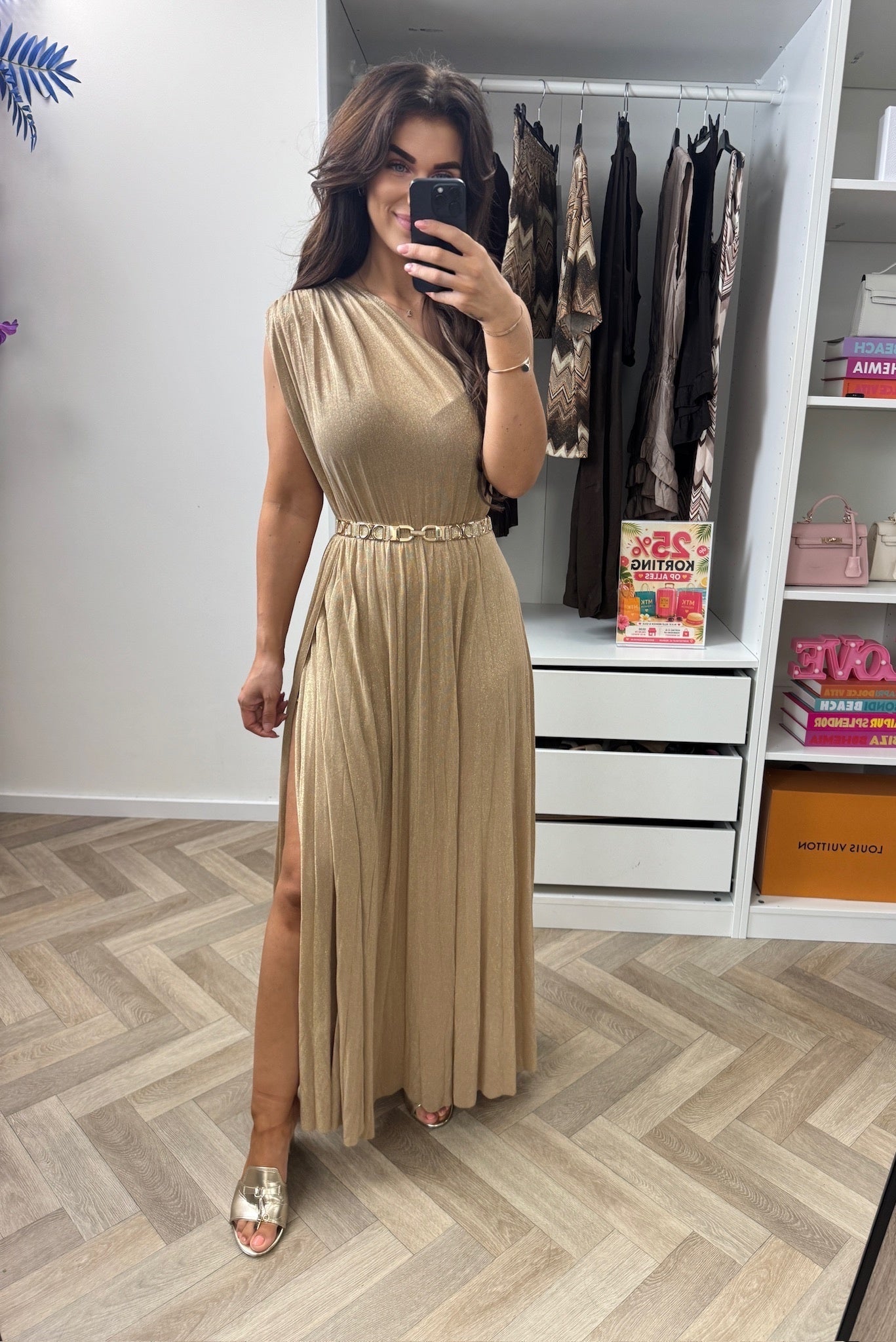Long Jumpsuit Lurex Split Beige
